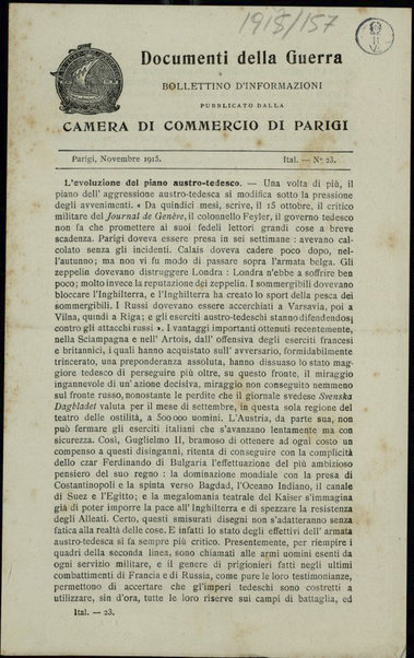 Documenti della guerra : bollettino d'informazioni pubblicato dalla Camera di commercio di Parigi